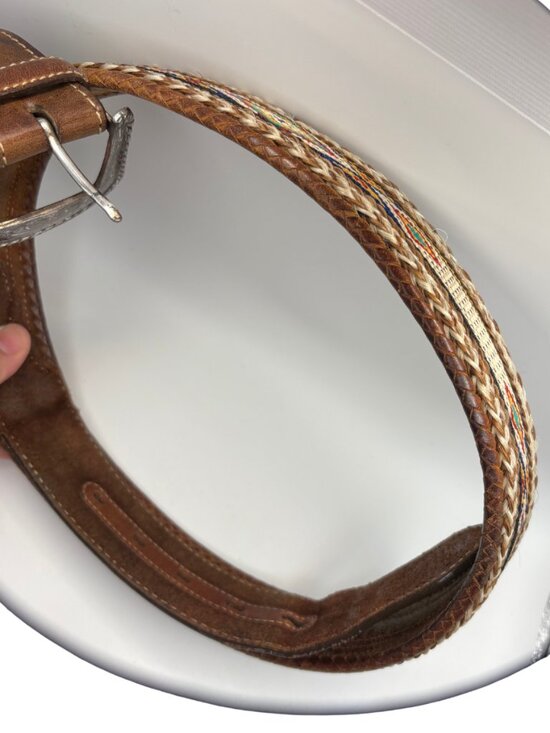 Vintage Southwestern Western Belt Braided Leather Engraved Buckle Boho Cowgirl main image 14